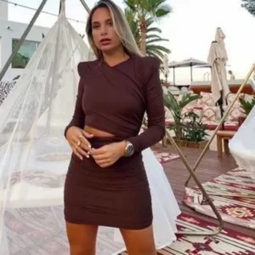 Zara Draped Brown Cutout Mini Dress, Size XS - Picture 7 of 15